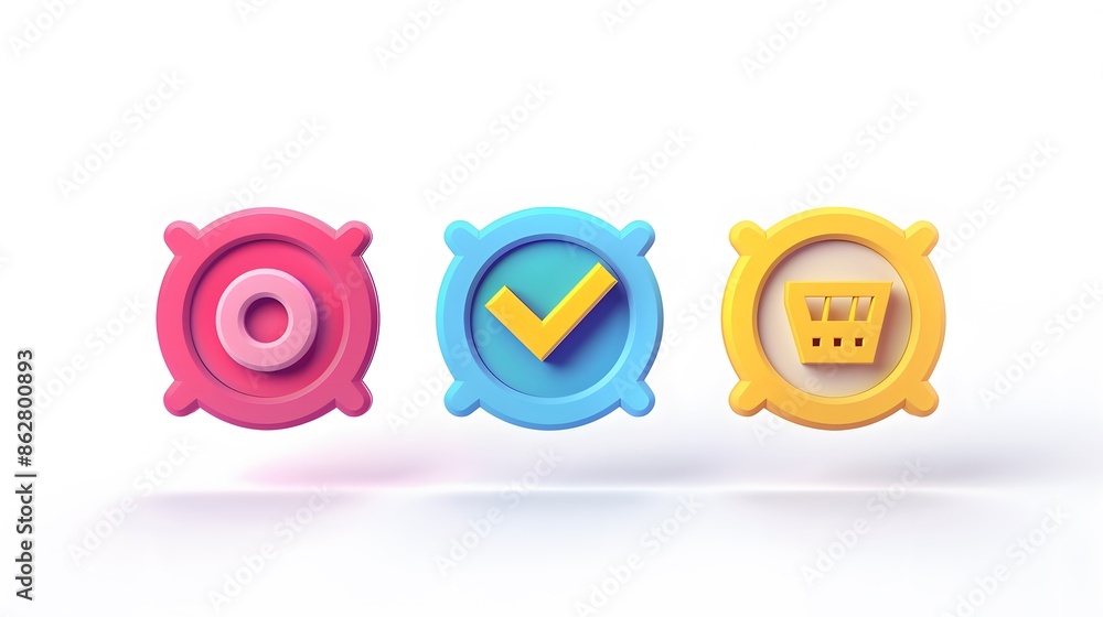 Poster label set with percent, check mark and discount. app icon. 3d web vector illustrations. white backgr