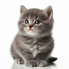 Fototapeta premium Gray cat lying on a white surface, close-up view, feline concept