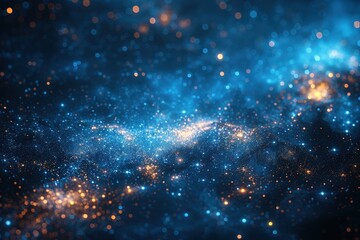 Naklejka premium Abstract image featuring a dazzling array of glowing stars and a cosmic blue nebula, creating a dreamy and otherworldly atmosphere that captures the essence of the universe.