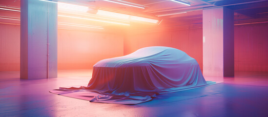 unknown new mystery car presentation covered by fabric
