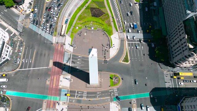 Aerial view of Buenos Aires city with Obelisk and 9 de julio avenue - Buenos Aires, Argentina.