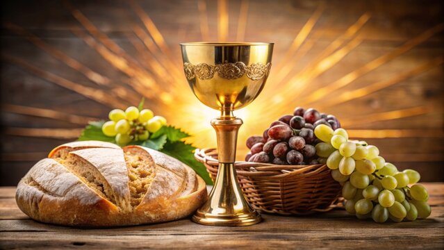 Eucharist sacrament chalice symbols bread and wine
