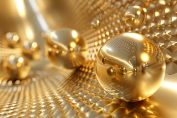 Obraz premium Golden Spheres Floating in Abstract Geometric Space
