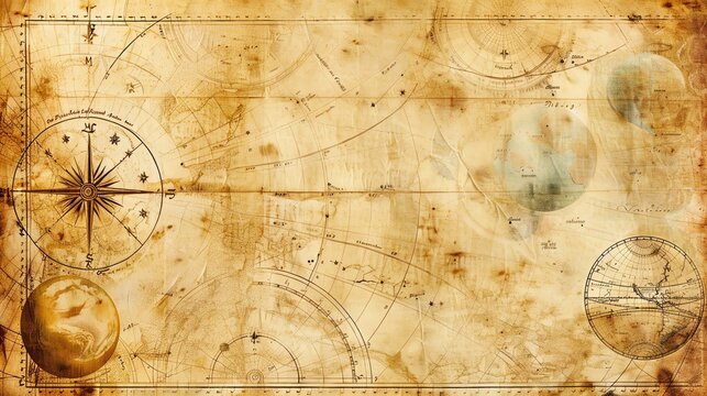 Vintage astrology background with celestial maps and planets, lots of copy space
