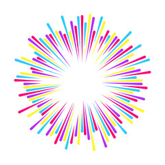 Vector Radial Speed Lines from center. Concentric Radial Lines Explosion with colored tapered strokes.