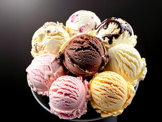 いろいろなフレーバーのアイスクリーム（黒バック）-2