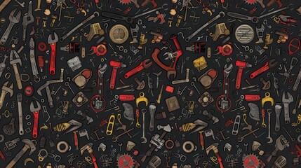 Hand-Drawn Tools Seamless Pattern