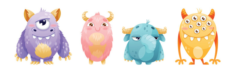 Funny Toothy Monsters as Friendly Fictional Creature Vector Set