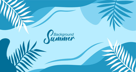 Summer background with tropical leaves. Vector illustration in trendy flat style.