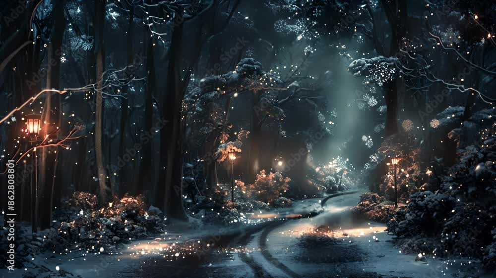 Poster in the darkness of the night the only source of light came from the glittering snowflakes creating a