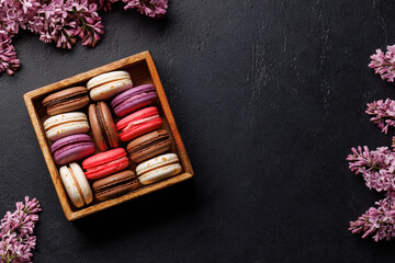 Colorful macaroons, arranged in a delightful display of vibrant hues