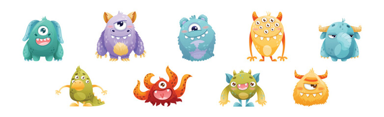 Funny Toothy Monsters as Friendly Fictional Creature Vector Set