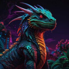 Obraz premium a colorful dragon with colorful designs on it
