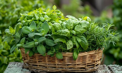 Naklejka premium A basket of fresh summer herbs