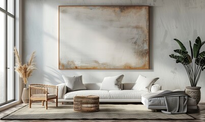 Elegant living room with a mockup canvas on the wall