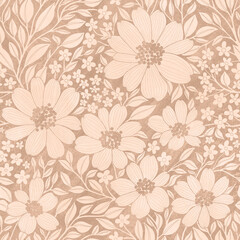 Floral Seamless Pattern of Flowers and Leaves in desert sand and champagne pink colors with Texture, Great for Textiles, Wallpapers, Wrapping Papers, Fabrics, Prints, Package Design, Beauty Products