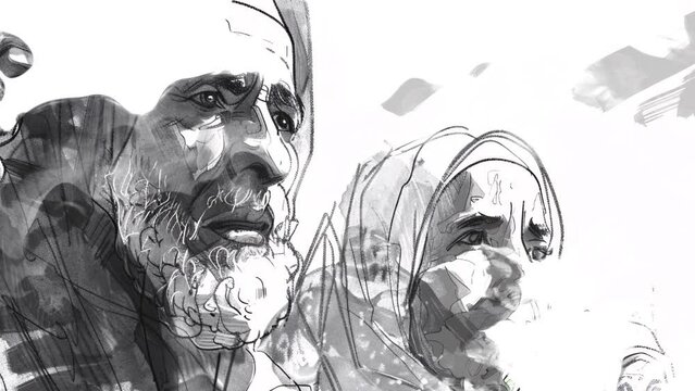 Followers of Abrahamic religions 4K Ink Splash Animation, Abraham is suggested as a common ground for Judaism, Christianity, and Islam, and the chance of a future reconciliation of these three faiths.