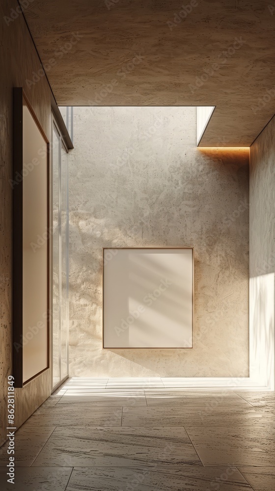 Poster minimalist hallway with an empty frame on the floor