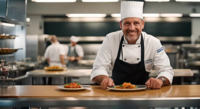 Chef working in a school cafeteria.