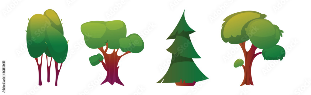 Poster landscape object and element with tree with trunk vector set