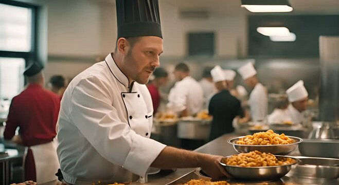 Chef working in a school cafeteria.