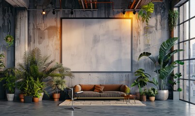 Industrial office with a blank screen on the wall