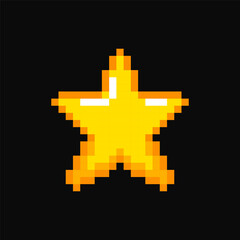 Golden Star pixel item for game interface, star magic game element, star 8 bit resource.