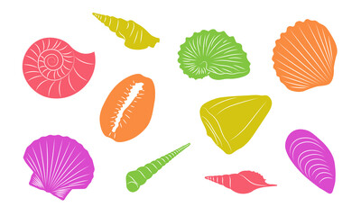 Set of colored seashell shapes
