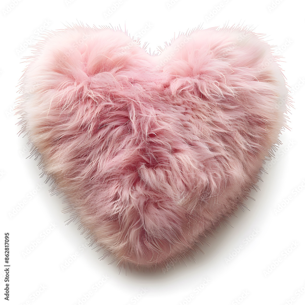Wall mural pink fluffy heart isolated on white background - Wall murals