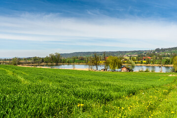 Idyllic rural landscape at lake Hasensee in Seebachtal in the Canton of Thurgau near Lake Constance, Uesslingen-Buch, Seebachtal, Switzerland