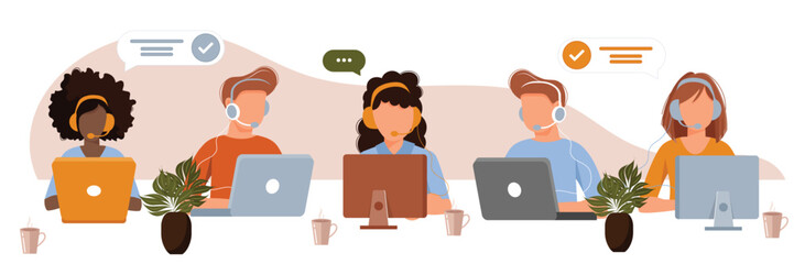 Live support concept. Business customer care service concept. Icon for contact us, support, help, phone call and website click. Flat vector illustration.