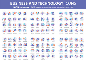 Business, data analysis, organization management and technology icon set. Teamwork, strategy, planning, marketing, cloud technology, data analysis, employee icon set. Icons vector collection	