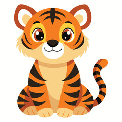 cute tiger cub sits isolated on white