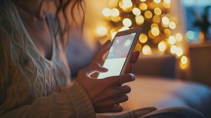 Mental Health App with Soft Lighting Person Using Smartphone in Close-Up Modern Design