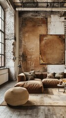 Industrial living room with a blank canvas on the wall