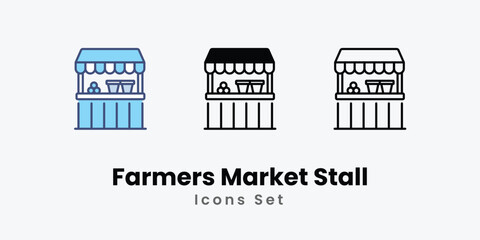 Farmers Market Stall icons vector set stock illustration