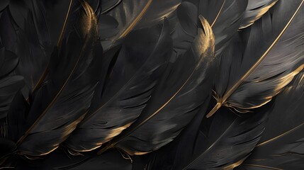 luxury black and white background with golden feathers
