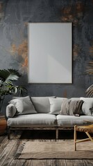 Cozy living room with a blank canvas above the sofa