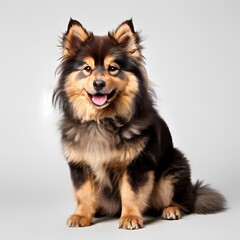Fototapeta premium Finnish Lapphund dog breed standing against white background, AI Generated