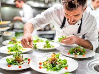 A Chef's Artful Presentation of a Gourmet Prix Fixe Menu in a Professional Kitchen