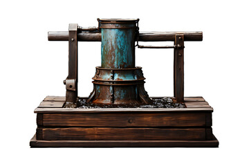 a small water pump stands on a wooden table Isolated on transparent background