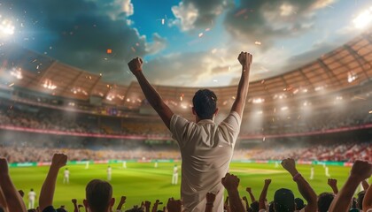 Fan Celebrating at a Cricket Match