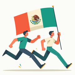 people waving Mexico flag. Mexico Independence day. vector illustration