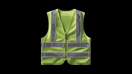This 3D vector mockup of personal protection equipment shows a safety vest with reflective stripes, a zipper and neon green colour for workers, security and traffic.