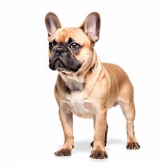 Obraz premium French bulldog dog breed standing against white background, AI Generated