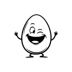cute happy egg line art cartoon character vector illustration template design