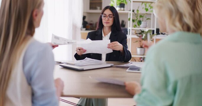 Office Workers Report to Boss and Hand Over Documents