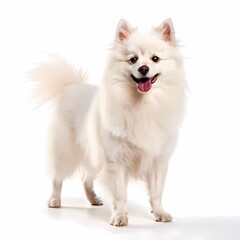Obraz premium German spitz dog breed standing against white background, AI Generated