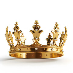 Golden realistic crown isolated on white background