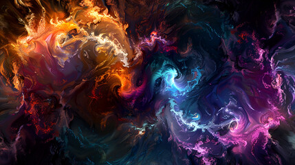 Obraz premium Futuristic galaxy explodes in multicolored chaos, a surreal computer illustration ,Abstract color swirls on black background.